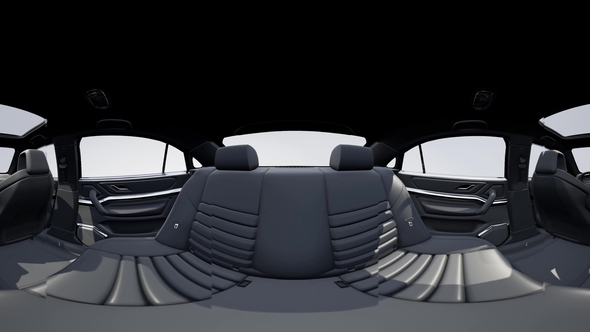 VR 360 Camera Moving Inside Detailed Car Interior alt