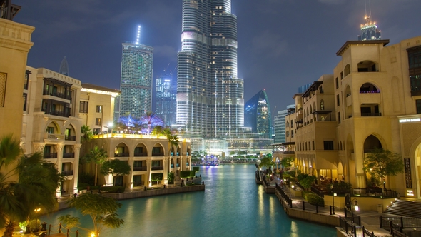 Downtown Dubai Lake Night