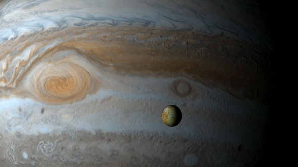 Jupiter Planet and Io Moon in the Outer Space