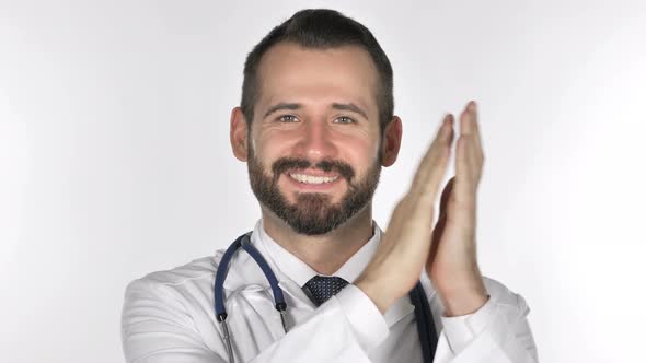 Portrait of Applauding Old Doctor, Clapping