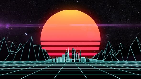 Retro Futuristic Synth Grid Cityscape