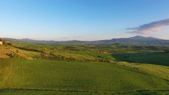 Tuscany Aerial Landscape at Evening in Italy