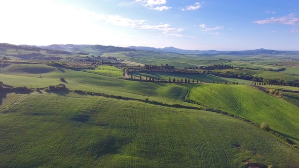 Tuscany Aerial Landscape at Evening in Italy