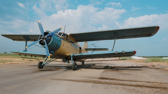 Single-engine Agricultural Aircraft on the Airfield