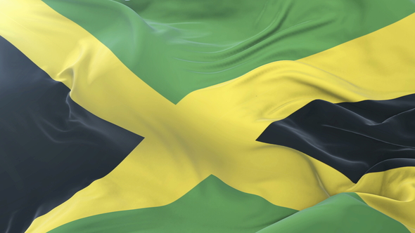 Flag of Jamaica Waving at Wind