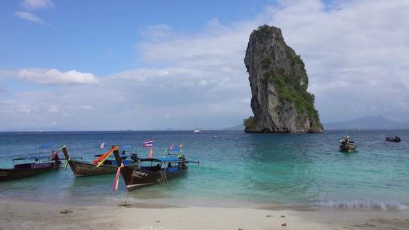 Longtail Boats on Tropical Poda Island in Thailand