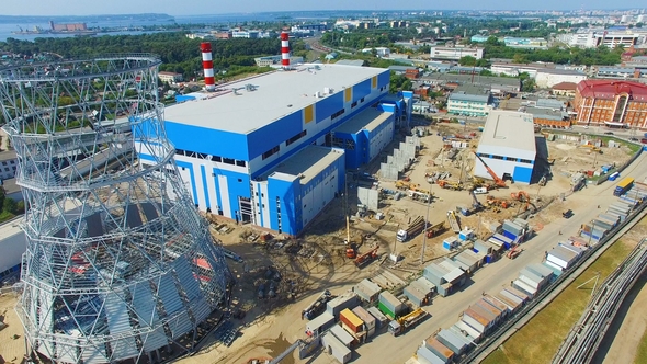 Motion Above Heating Station Construction Ground Near City alt