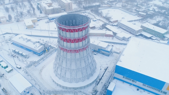 Heating Station with Cooling Tower and Snowfall
