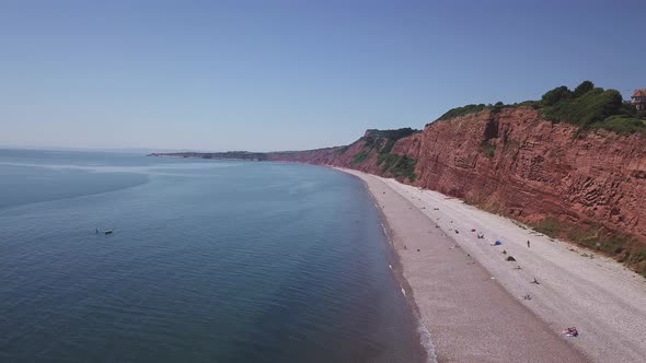 An aerial view of the beautiful pebble beaches of Budleigh Salterton, a small town on the Jurassic C