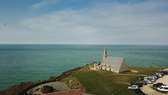 The Old Chapel in Etretat Found on the Top of the Cliff Fronting the Big Ocean alt