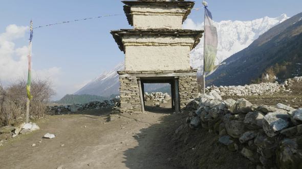 Entrance Gate To Nepalese Village Sama Gaon Among the Mountains