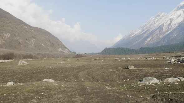 Dry Field Among the Highest Mountains of Nepal