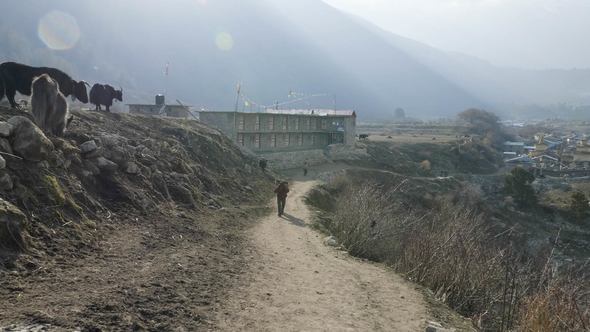 Local Farmers Carry Heavy Wicker Baskets on the Heads in Nepal. Manaslu Area