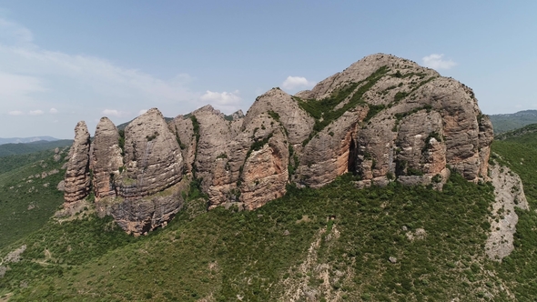 Aerial View Rock Formations in Mallos of Aguero in Aragon Spain