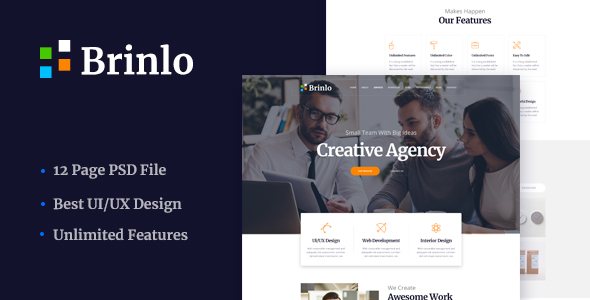 Brinlo - Creative agency startup business corporate PSD Template