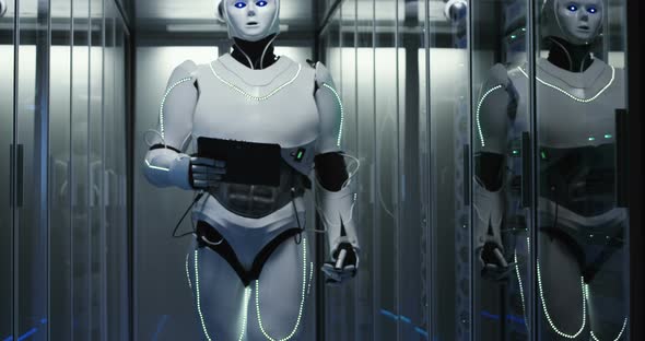 Humanoid Robot Walking Through a Data Center