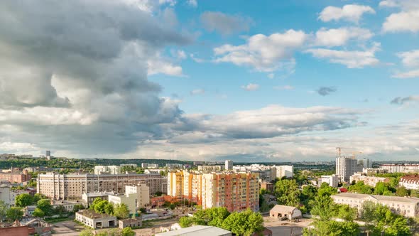 Time Lapse of the Clouds Over Buildings of Kharkiv City