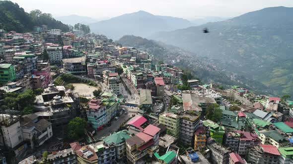 Gangtok city in Sikkim in India seen from the sky