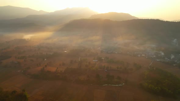 Aerial view over rural farmer's farmland. environment and ecology