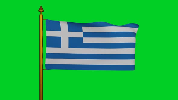 National flag of Greece waving with flagpole on chroma key, Flag of the Hellenic Republic