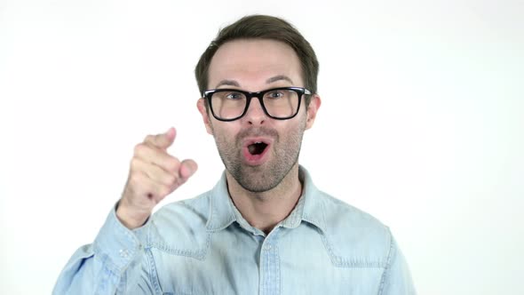 Man Pointing at Camera, White Background