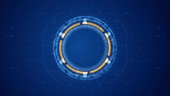 Blue circle rotation with HUD UI technology interface and futuristic elements abstract background