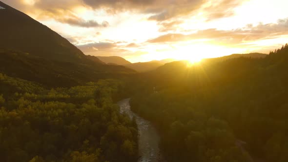 Aerial View of the Beautiful Valley with Canadian Mountain Landscape