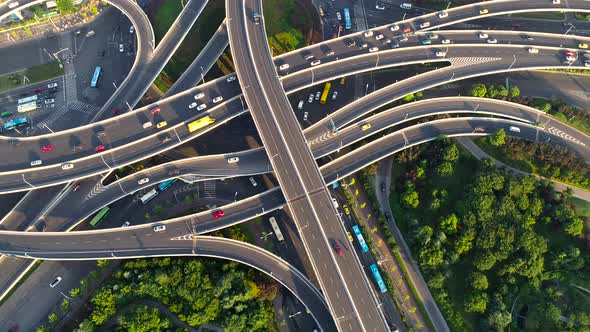 Aerial view of highway and overpass in city