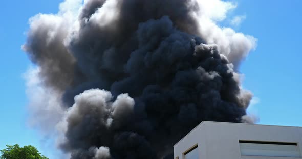 A factory burning, Aigues Mortes, Occitanie, France