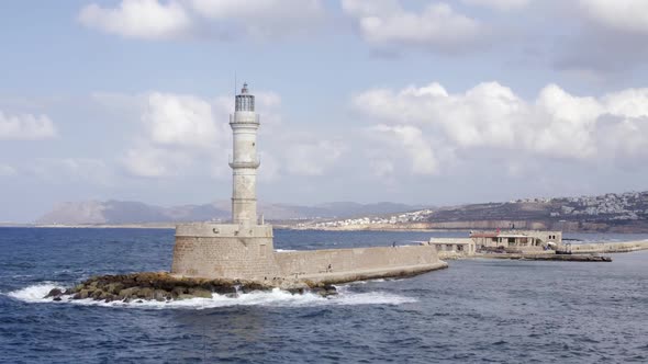 a coastal scene with lighthouse