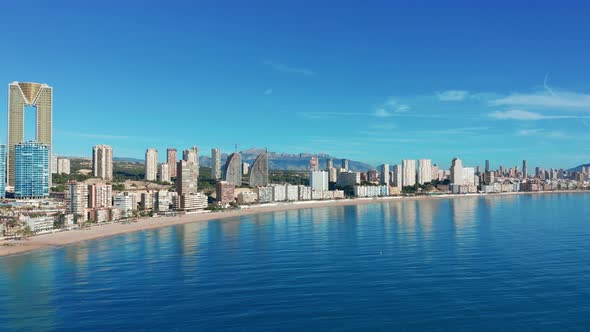 Benidorm - Mediterranean Cityscape at Sunrise. Spanish Coast and High Rise Skyline of Benidorm