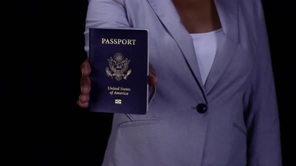 Business Woman Presents American Passport