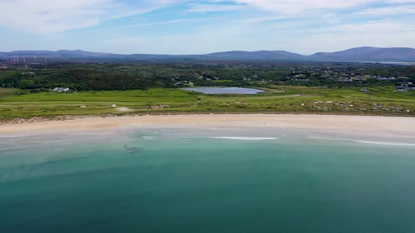 Aerial View of the Awarded Narin Beach By Portnoo and Inishkeel Island in County Donegal, Ireland