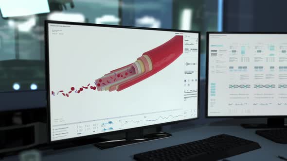 Computer scanner software is inspecting the red blood cells at the laboratory