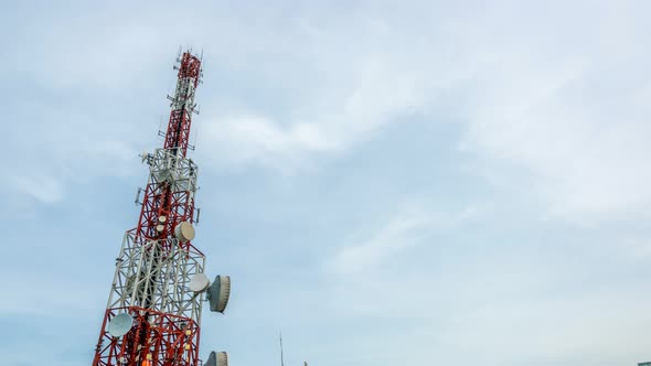 Time Lapse of Telecommunication Tower Against Sky and Clouds in Background