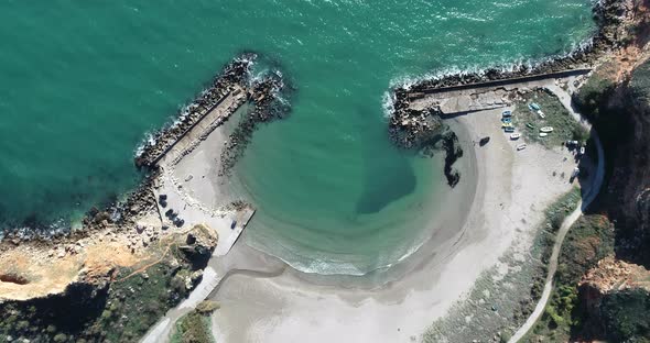 Aerial top down view of beautiful bay. Bolata beach on Black sea, Bulgaria