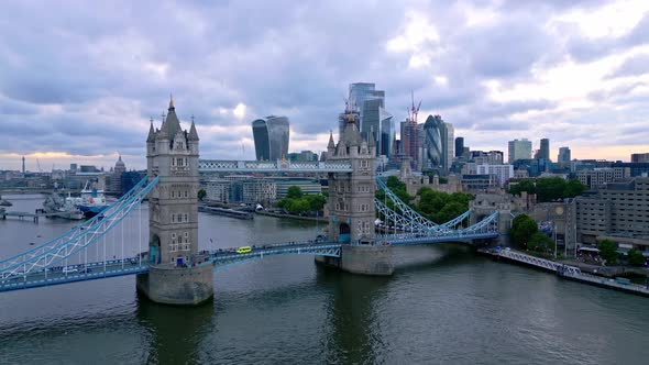 Tower Bridge in London  Evening View From Above