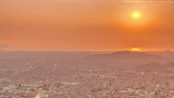Aerial Sunset View of Lima Skyline Timelapse From San Cristobal Hill