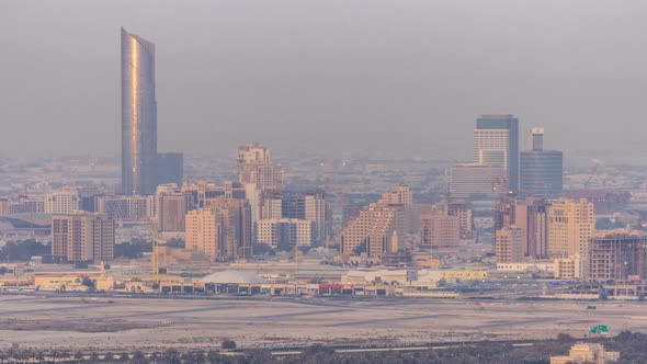 Aerial View to Festival City District Timelapse Includes Apartments Hotels Shopping Centers and