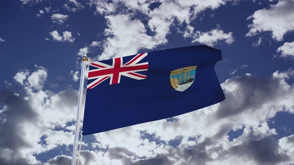 Saint Helena, Ascension And Tristan Da Cunha Flag With Sky 4k