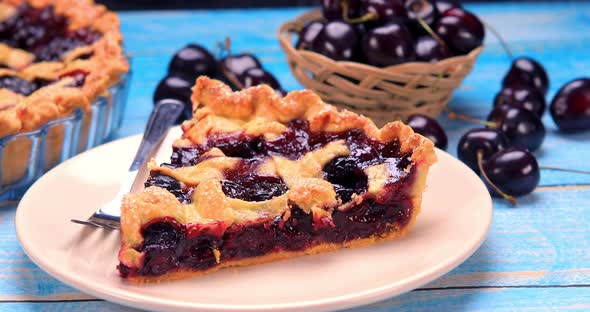 Homemade Cherry Pie Slice Ready to Be Served