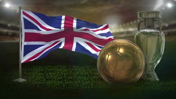 United Kingdom Flag With Football And Cup Background Loop