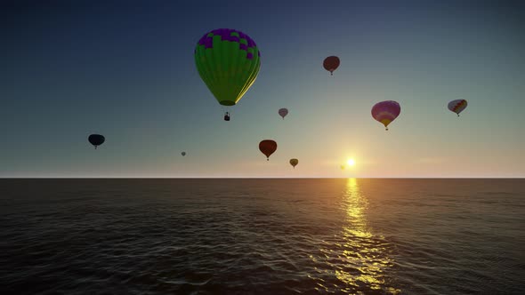 Hot Air Balloons Above the Sea 4k