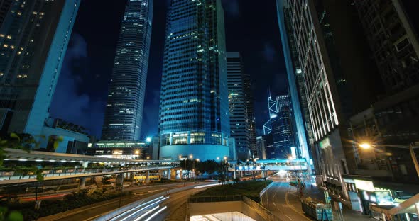 Cityscape at Night Busy Traffic In Downtown