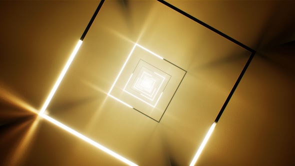 Shining Light Stroke in the Gold Square Tunnel Rotation VJ Loop