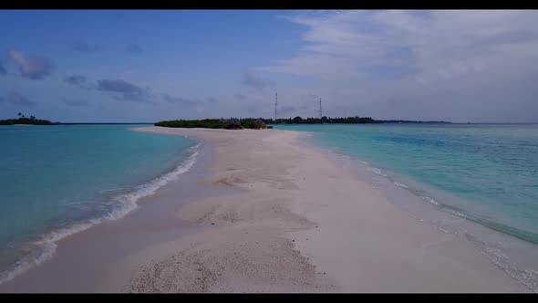 Aerial flying over texture of luxury coastline beach voyage by turquoise sea and clean sand backgrou