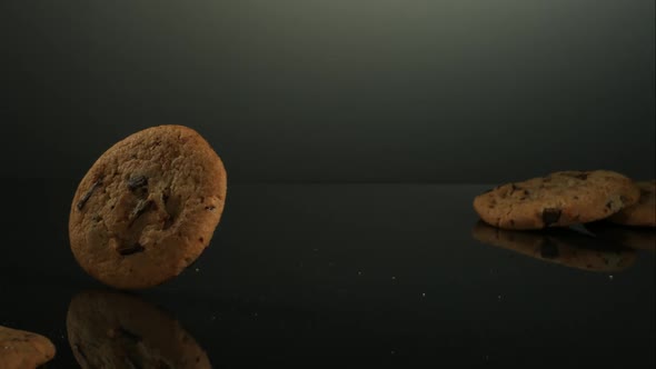 Cookies falling and bouncing in ultra slow motion 