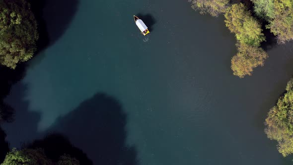 AERIAL: Lago De Camecuaro, Boat, Tangancicuaro, Mexico (Descending)