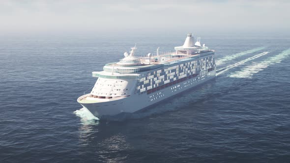 Cruise Liner Floating in Ocean 4k