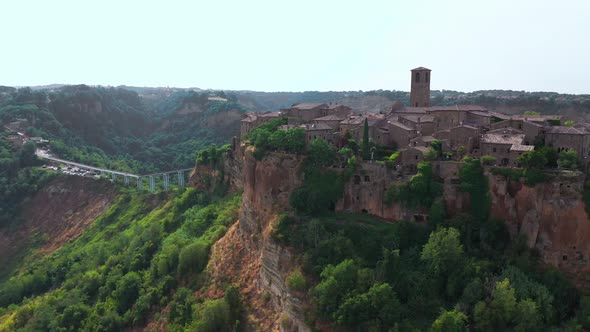 Aerial View of Medieval Town on Top of Plateau in Viterbo Province Lazio